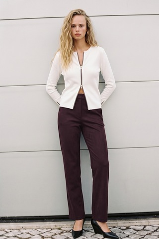 Sateen Süet Pantolon - Bordo-137999