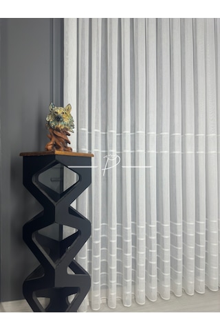 Tül Perde Monalisa Desen Bantlı Şerit Armür Etek Kurşun Sarım Ekru-ekru