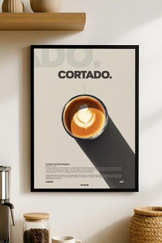 Cortado Kahve Siyah Ahşap Çerçeveli Poster, Dekoratif Duvar Tablosu