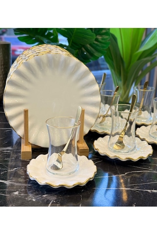 18 Parça Fold Pasta Çay Saati Seti Gold-4629 Beyaz