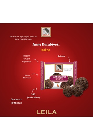 Leila Duble Kakao Badem Unu Kurabiyesi 40 Gr X 3