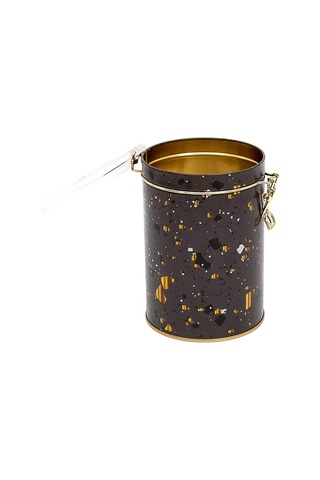 Terrazzo Brown Desenli Kilitli Kapaklı Yuvarlak Metal Kutu, 10.5 X 15 Cm, 1.1 Lt