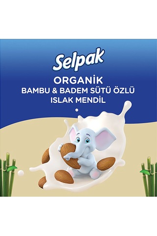 Selpak Organik Bambu Özlü & Badem Sütü Özlü Islak Mendil 50'li Tekli