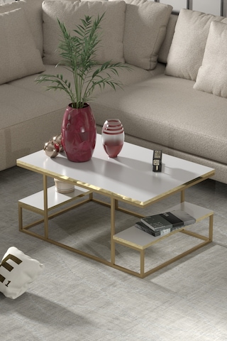 Delux Orta Sehpa Gold Beyaz 90x60 Cm Çok Renkli
