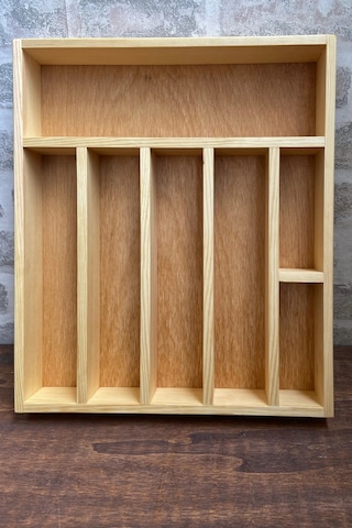 30x35 Cm Çok Bölmeli Ahşap Kaşıklık Ve Kepçelik Seti - Çekmece Düzenleyici- Ahşap Organizer