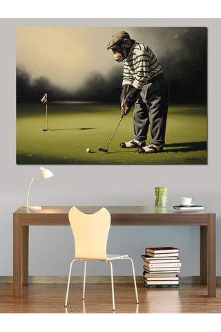 Ahşap Tablo Golf Oynayan Yaşlı Adam Figürü