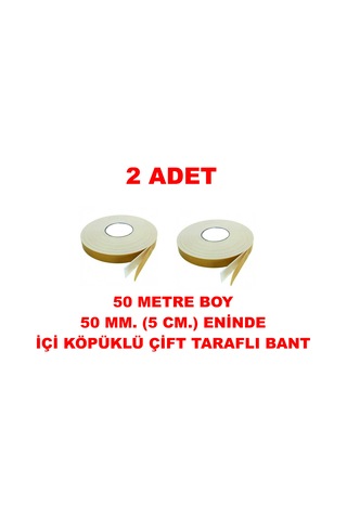 Çift Taraflı İçi Köpüklü Sarı Bant 50 M. Uzunlukta 50 Mm-5 Cm Ebatında 2 Adet