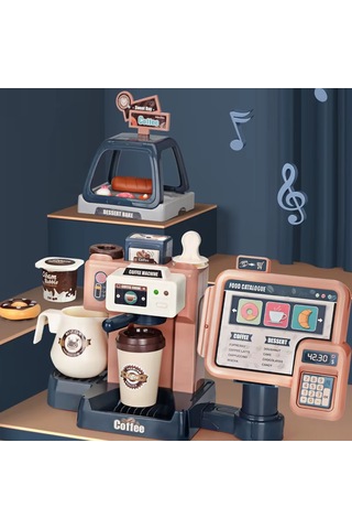 Reedark Çocuklar İçin 3'ü 1 Arada Kahve Dükkanı Oyuncak Seti - Ses Ve Işık Efektli Para Kasası İle 41 Aksesuar, Gelişimsel Rol Oyunları Mavi Diğer