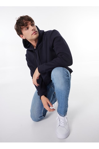 Limon Lacivert Erkek Kapüşon Relaxed Düz Sweatshirt L4wm-swt9501