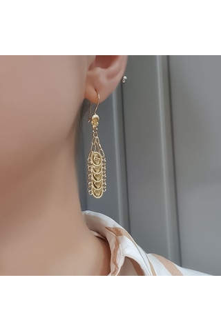 Engingold 22 Ayar Altın Sallantılı Tuğralı Küpe