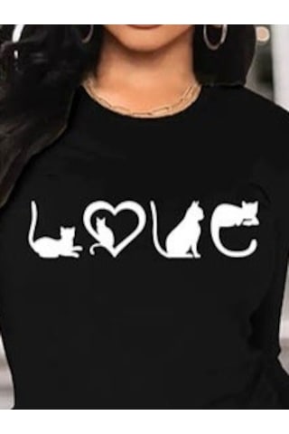 Soonaksesuar Kadın Uzun Kollu Bisiklet Yaka Baskılı Viskon Bluz Siyah