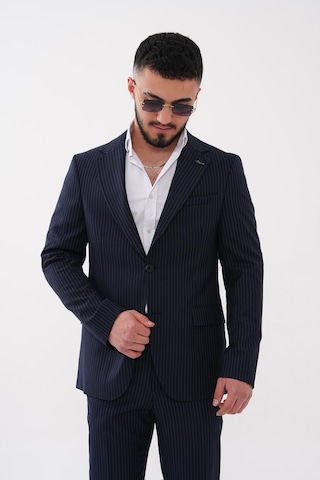 Dupont Classics Dupont Slim Fit Mono Yaka 6 Drop Çift Yırtmaç Çizgili 2'li Takım Elbise Lacivert