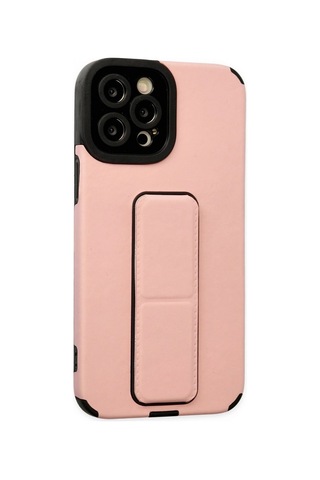 Apple, Uyumlu iPhone 12 Pro Max Kılıf Mega Standlı Silikon - Pudra