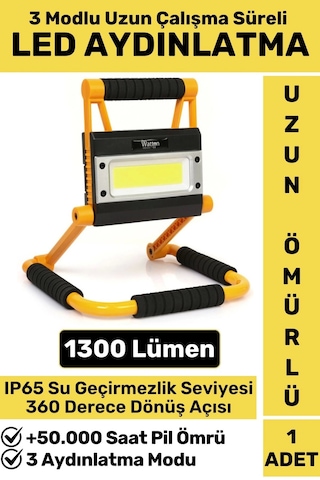 Uzun Ömürlü Kamp Avcı Deprem 3 Modlu 360 Derece Döner Şarjlı Beyaz Işık 1300 Lümen Led Aydınlatma