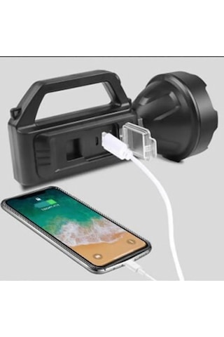 Solar Güneş Enerjili Taşınabilir Usb'li Şarjlı El Feneri Avcı Kam Siyah