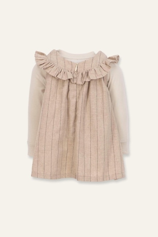 Kız Bebek Yakası Fırfırlı Elbise Ve Bluz Takım - Bej Bej