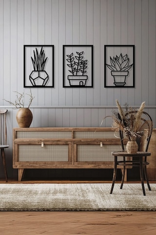 3 Parça Vazoda Çiçekler Temalı Lazer Kesim Mdf Tablo Seti - Model 2 - Ersylazermdl2