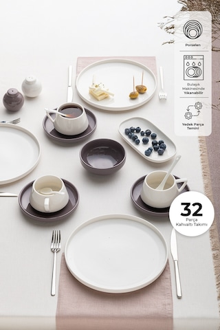 Emsan Parla 32 Parça 6 Kişilik Kahvaltı Takımı Gri Beyaz Beyaz - Gri