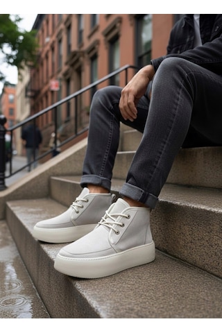 Ba0550 İçi Kürklü Bağcıklı Krem Erkek Tarz Spor Bot Krem