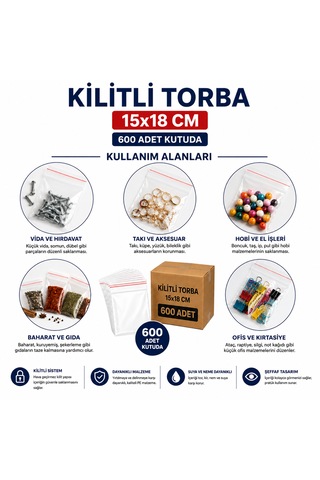 15x18 Cm Kilitli Poşet Kilitli Torba Şeffaf Zipli Torba 600 Adet - Dayanıklı Ve Sızdırmaz