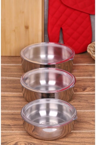 Bambum Rose Steel - 3'lü Saklama Kabı 14-16-18 Cm Çok Renkli