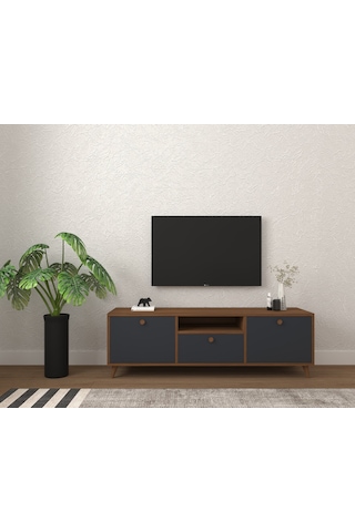 Conceptiva Relax Çift Renkli TV Sehpası 140 Cm 3 Kapaklı Tv Ünite - Antrasit-Ceviz