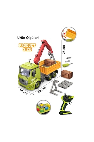Kumandalı Şarjlı 1:18 Sök Tak Full Fonksiyon Vinçli Oyuncak İş Makinası Kamyon Çok Renkli