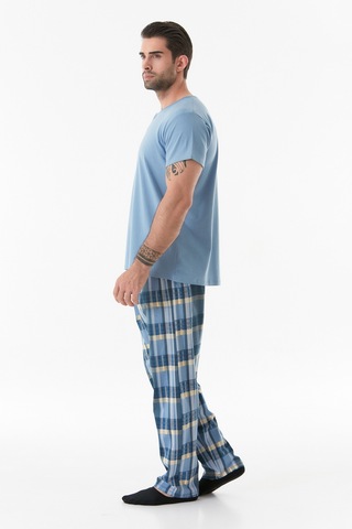 Fullamoda Ekose Desenli Düğmeli Pijama Takımı 24mıcg631212247-buz Mavi 24MICG631212247-Buz Mavi