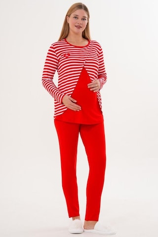 Mecit Pijama Mecit 6303 Kadın Likralı Spor Hamile Lohusa Pijama Takımı - Kırmızı