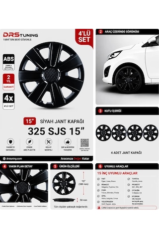Alfa Romeo Uyumlu 15 Inç Kırılmaz Parlak Siyah Jant Kapağı 1 Takım 4 Adet No:325