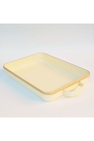 Emaye Kulplu Dikdörtgen Fırın Tepsisi Krem Krem