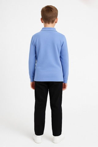 Modanino Erkek Çocuk %100 Pamuk Okul Tarz Uzun Kol T-shirt 5-17 Yaş 12274 Açık Mavi