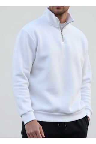 Unisex Relax Fit Rahat Kesim I 2 İplik Şardonlu Kumaştan Kırık Beyaz