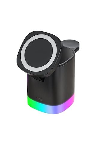 Bagajon 3'ü 1 Arada Magsafe Kablosuz Şarj Standı 15w Rgb Işıklı Telefon, Apple Watch Uyumlu Ve Kulaklık Şarj İstasyonu