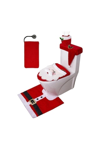 Pazly Suntek 5 Parça Yılbaşı Klozet Kapağı Örtüsü Dekoratif Tank Seti Çok Renkli Çok Renkli