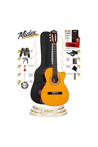 Midex CG-395YLX Klasik Gitar 4/4 Kesik Kasa Full Set (Çanta Askı Tuner Metod Pena)