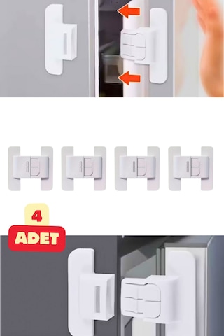 Mucit Home 4 Adet Çocuk Kilidi Buzdolabı Mobilya Çekmece Dolap Kapağı Güvenlik Koruma Kilit Beyaz