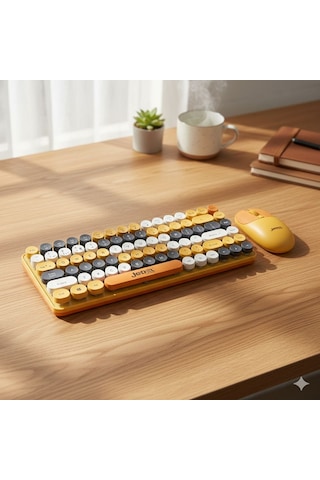 Jedel Kablosuz Daktilo Tuşlu Renkli Klavye Mouse Seti 84 Tuşlu Klavye 1600fpı Mouse