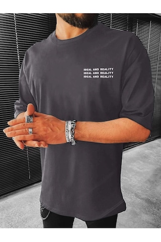 Flood Of Style Erkek Füme Reality Baskılı Oversize Gri