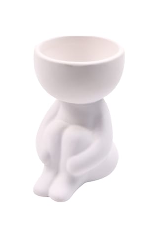 Yifomall Küçük İnsan Figürlü Seramik Suksulent Bitki Saksısı - Minimalist Beyaz Ev Dekorasyonu