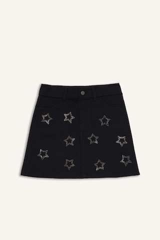 Defacto Kız Çocuk Yıldız Desenli Gabardin Etek G3797a825wnbk60 Siyah