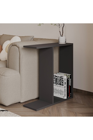 Lotus Modern Yan Sehpa Kitaplıklı Ve Dekoratif Tasarım Antrasit