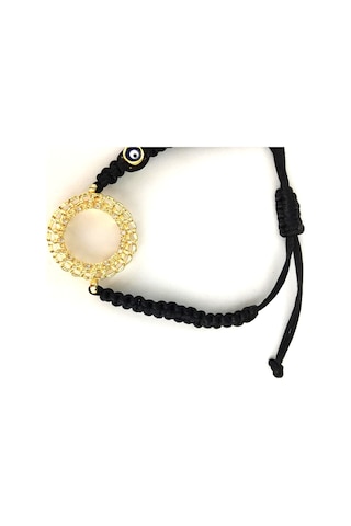 Çelikoğlu Kuyumculuk 22 Ayar Altın Kaplama Çeyrek Cerceveli Siyah İpli Bileklik Çok Renkli