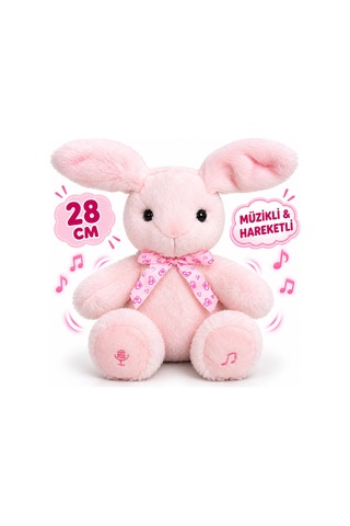 28 Cm Müzikli Hareketli Tavşan Peluş Oyuncak Pembe