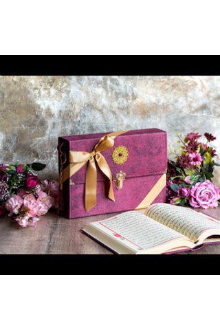 Hatim Çantalı Kadife Kuranı Kerim 29X19 Cm Sesli Dinleme Mor