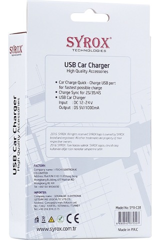 Syrox C28 Araç Şarj Aleti Micro Usb Kablo Set 1.0A Beyaz