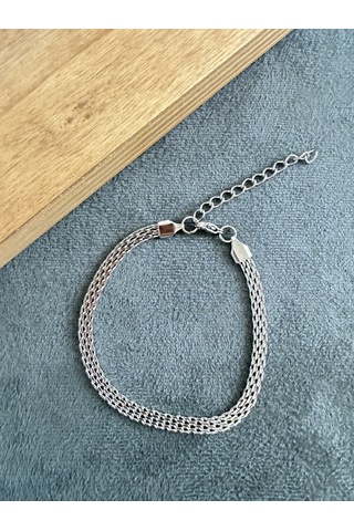 Paslanmaz Kararmaz Özel Tasarım Çelik Bileklik 18+5cm 4mm Gümüş