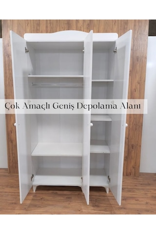 3 Kapaklı Beyaz Panjur Model Dolap Beyaz