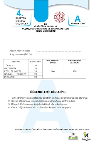 4.Sınıf Özel Okullar ve Bursluluk Hazırlık MEB Tıpkı Basım Deneme 6lı Fasikül SETİ