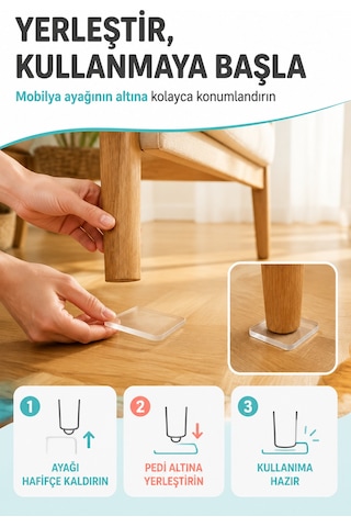 4'lü Şeffaf Silikon Mobilya Ayağı Koruyucu Ped Kaydırmaz Koltuk Masa Sandalye Zemin Koruyucu Altlığı